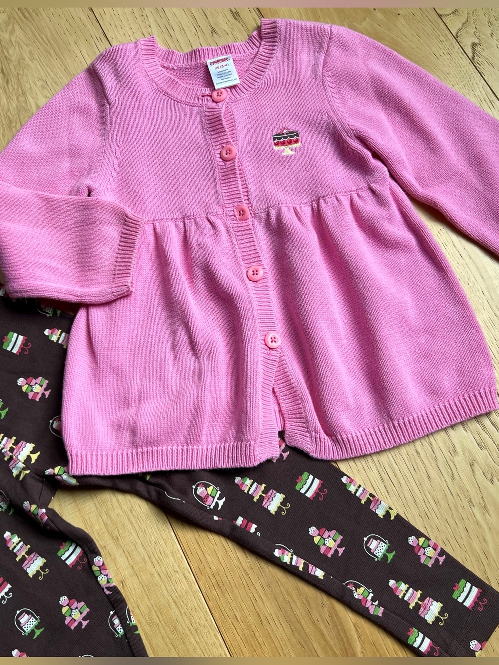 GYMBOREE NWOT Pink Knit Cardigan with Cupcake Accent & Leggings